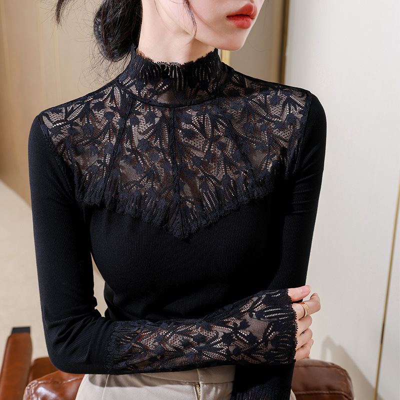 New designer clothing for women's long sleeved lace tops, trendy and fashionable long sleeved clothing