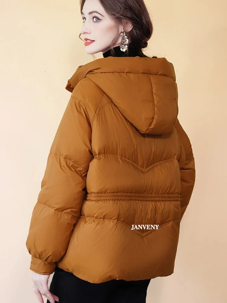 Winter Hooded Loose Petite Cropped Puffer Jacket Women Warm Lightweight Casual Vintage 90 White Duck Down Coat 251023