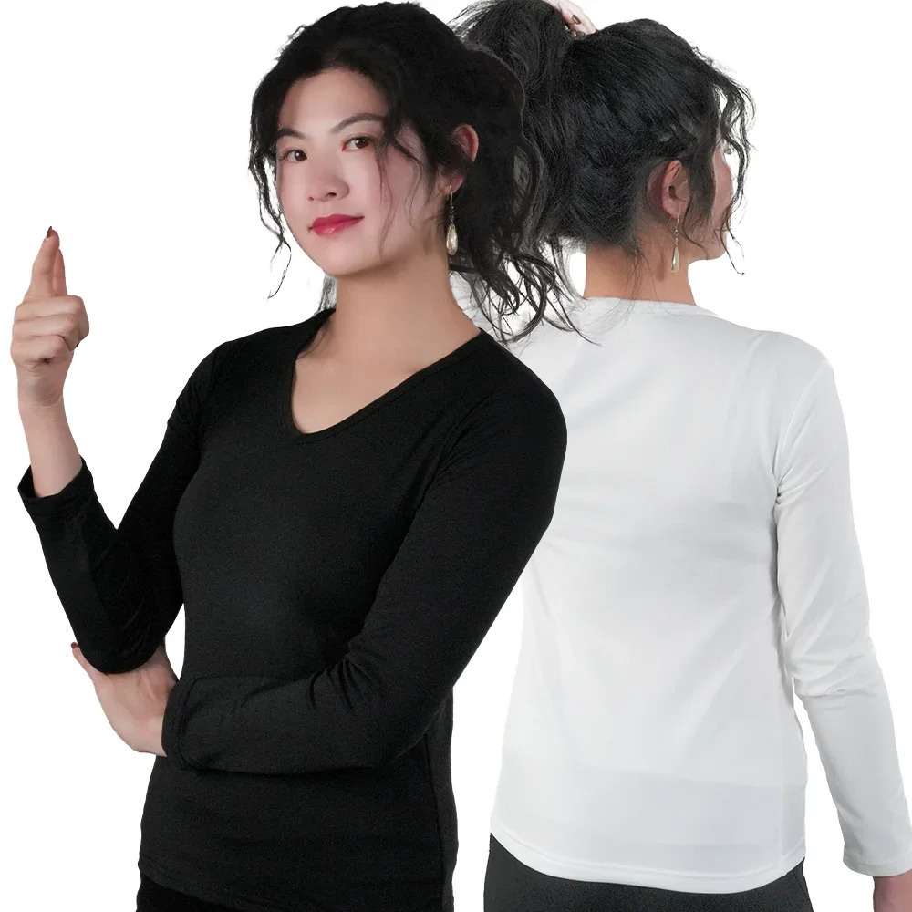 1pc Winter Thermal Underwear Tops Women O Neck Long Sleeve Clothes Bottom Top Black Slim Basic Heating V Neck Thermal T Shirt 251030