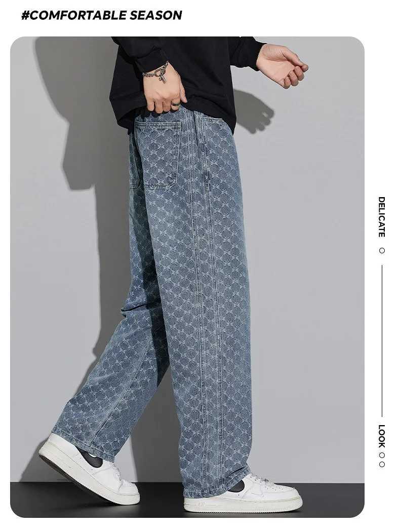 Autumn and Winter Texture Casual Jeans for Men 2025 New Style Loose and Versatile Straight Drawstring Wide Leg Jeans for Men J251030