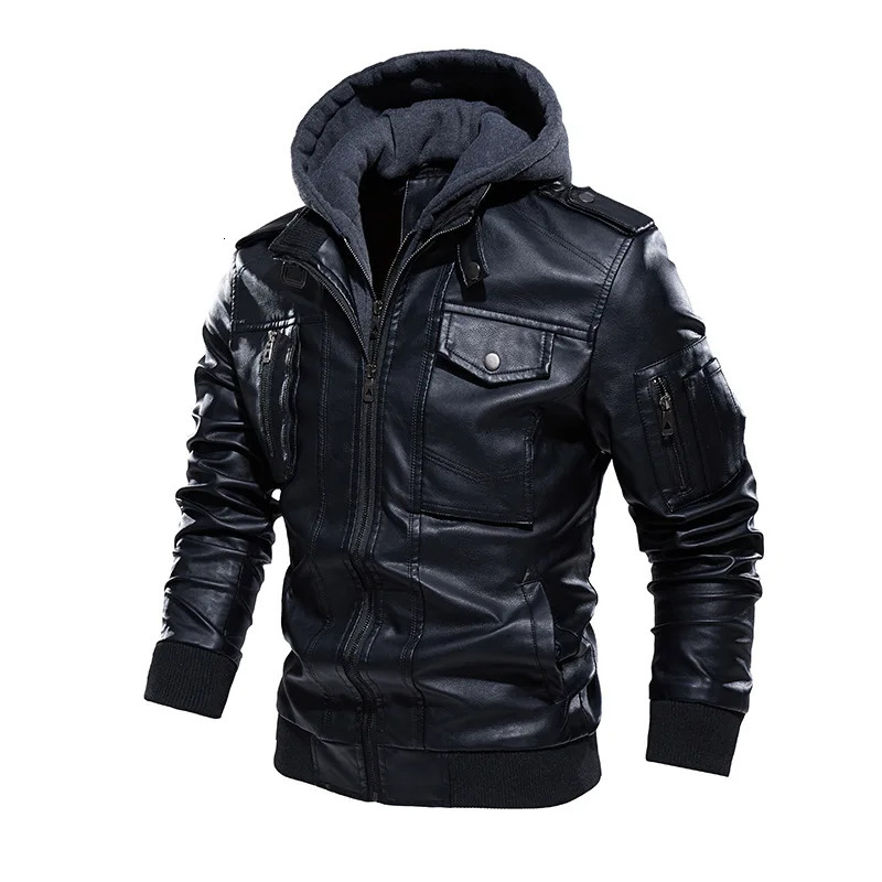 Winter Mens Leather Jacket Highquality Plush Thick Men Motorcycle Street Fashion Hooded Coats Clothing 3XL 251029