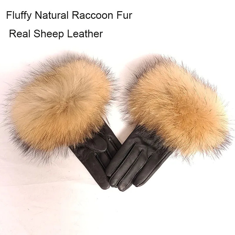 Real Sheep Leather Gloves Women For Women Warm Winter Natural Fox Fur Glove Fashion Warm Natural Leather Hand Warmer 251028