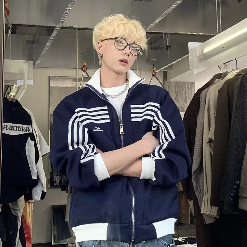 2025 Spring And Autumn New Striped Designer Coat Color Block Stand Collar Double Layer Casual Jacket College Style High-end Baseball Jacket