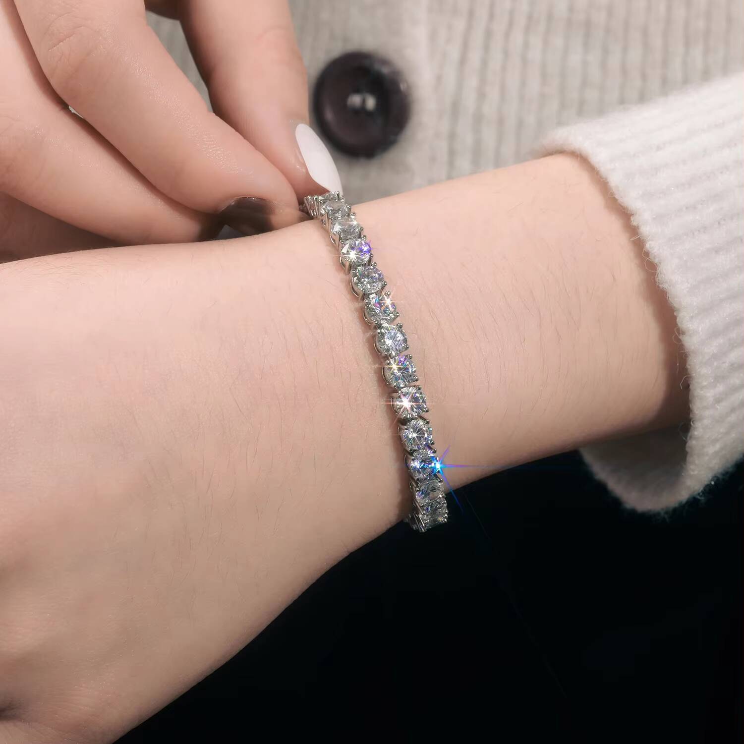 Sparkling Moissanite Tennis Chain Bracelet Necklace 100 925 Sterling Silver Pass Diamond Test Fine Jewelry Valentines Day Gift