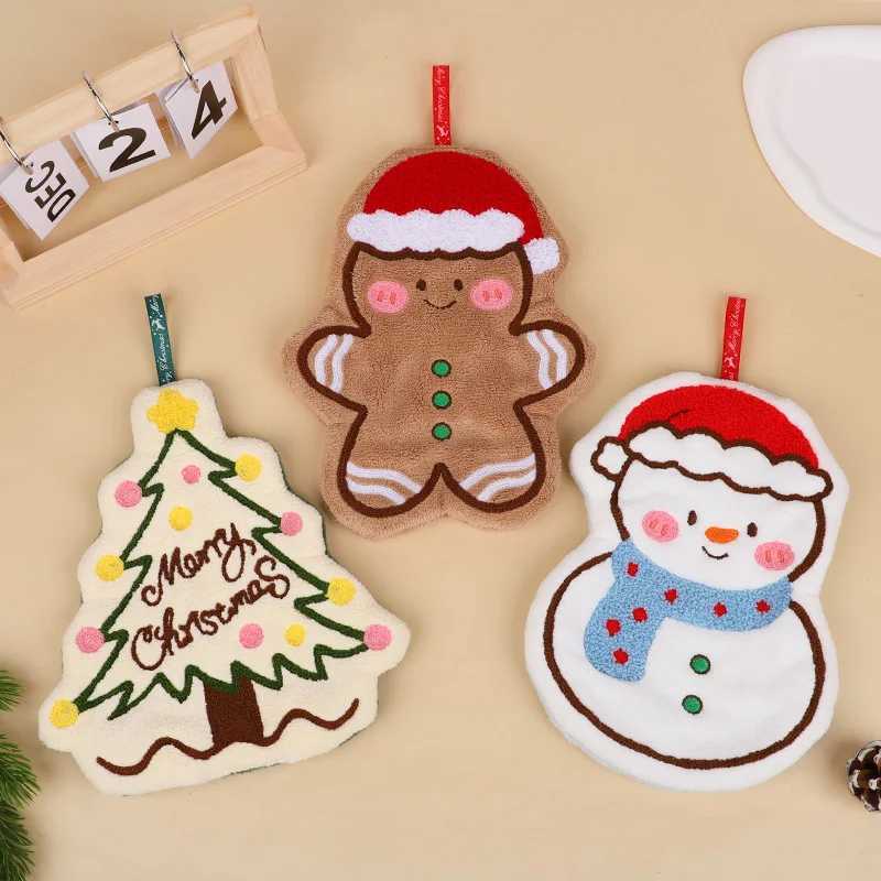 Christmas Hand Towel Cartoon Gingerbread Man Snowman Coral Fleece Towel Christmas Home Kitchen Bathroom Decoration Xmas Gifts C251030
