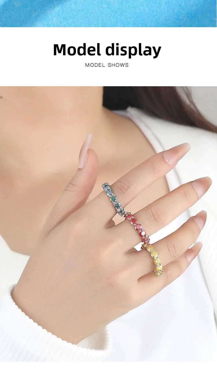 S925 sterling silver platinum plated 50 points full circle colored moissanite ring women full diamond ring birthday giftW251030