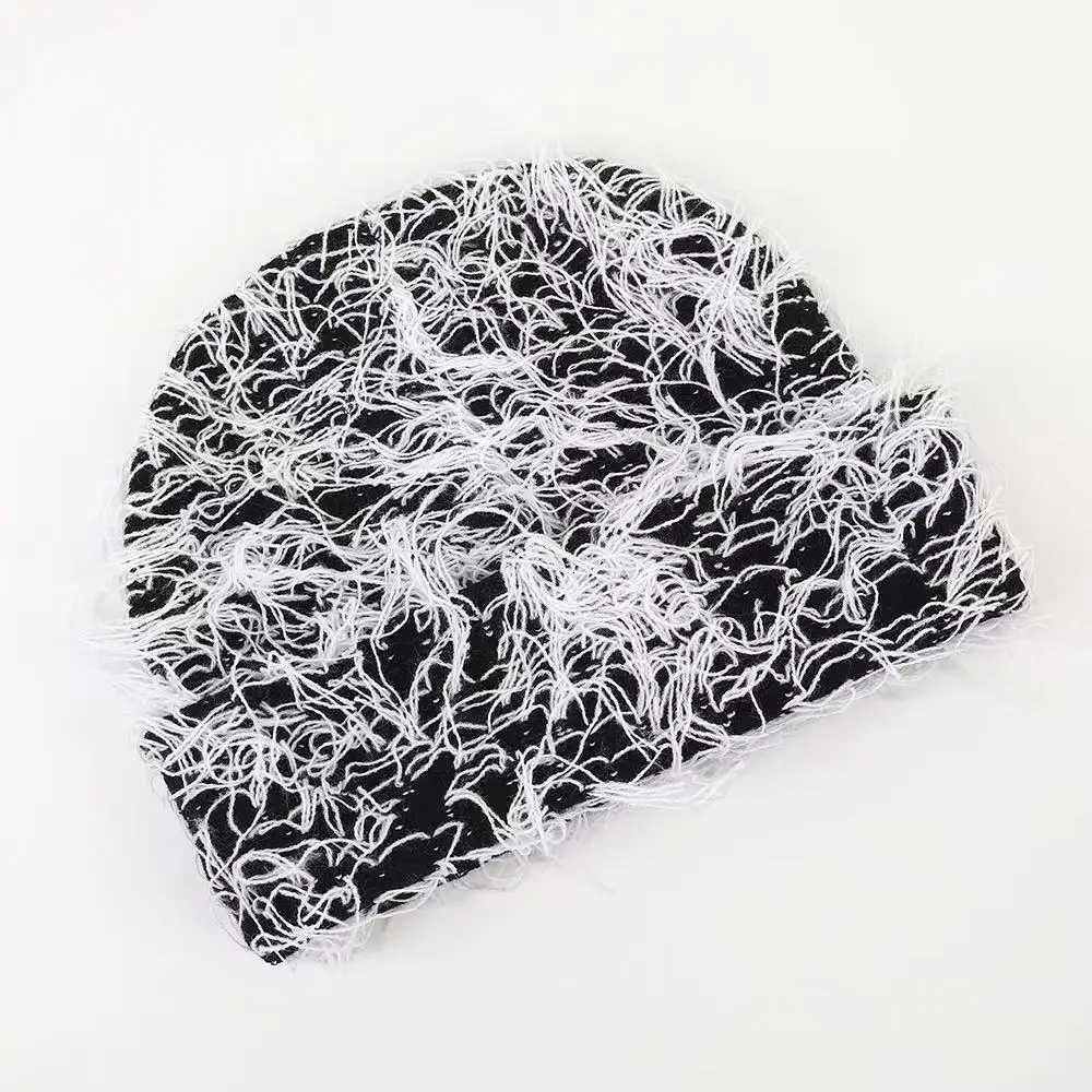 Balaclava Beanies Men Funny Hat Outdoor Camouflage Plush Fuzzy Distressed Knitted Hat Ski Mask Beanie Fashion Street Hip Hop CapXJ251030