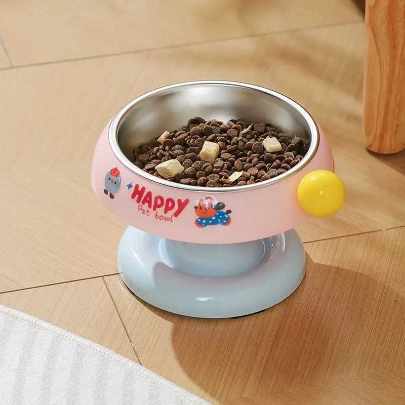 Vacuum suction pet bowl suitable for cats and dogs protects the neck water bowl dog bowl tilted mouth highlegged bowl J251113