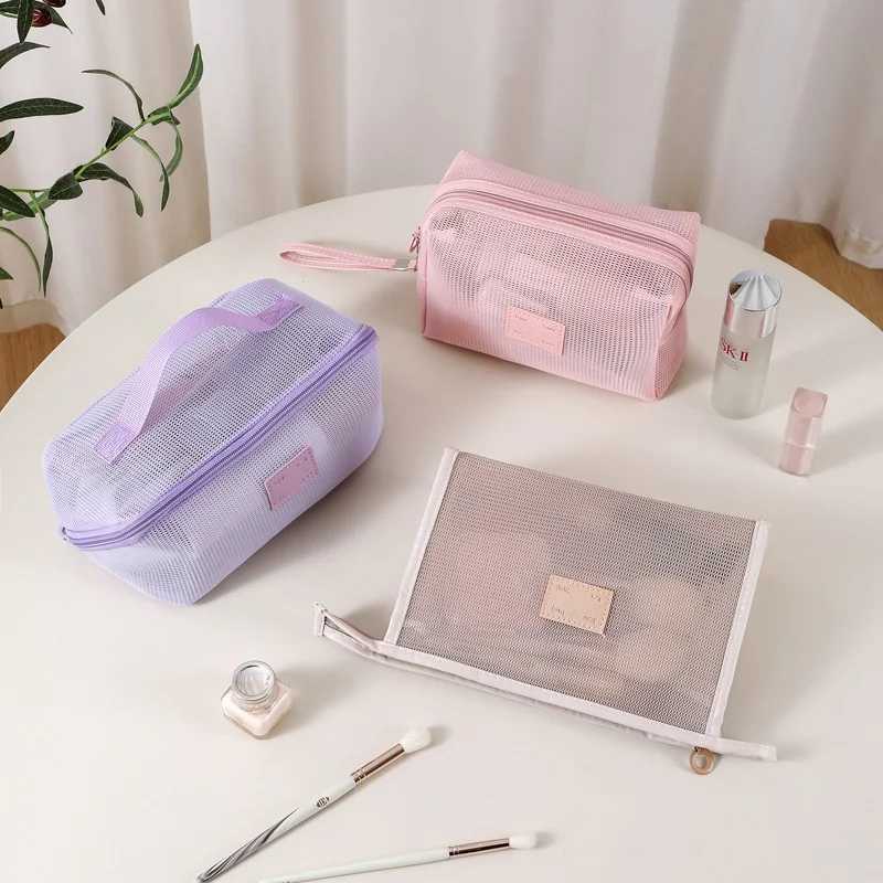 StoBag 5pcs Color Transparent Makeup Mesh Bag Tote Small Large Cosmetic Package Storage Travel Handbag Portable Pouch Organizer J251115