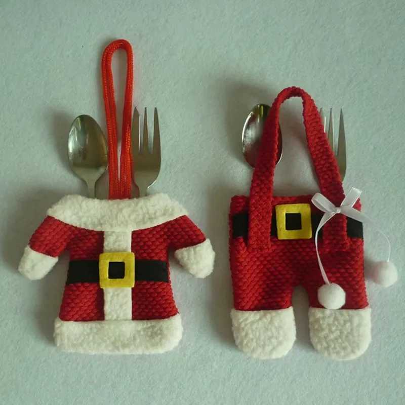 6pcs Christmas Table Decor Silverware Cutlery Tableware Holder Pocket Santa Suit Gift 2024 New Year Bag C251030