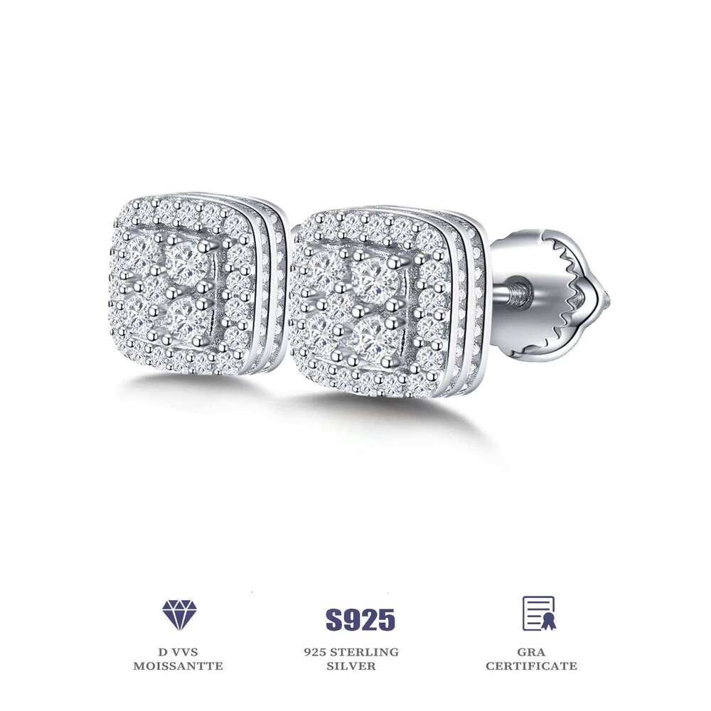 Jewelry Screw Back Pure Sier Full Pave Round Pyrope Stud Earrings for Women and Men