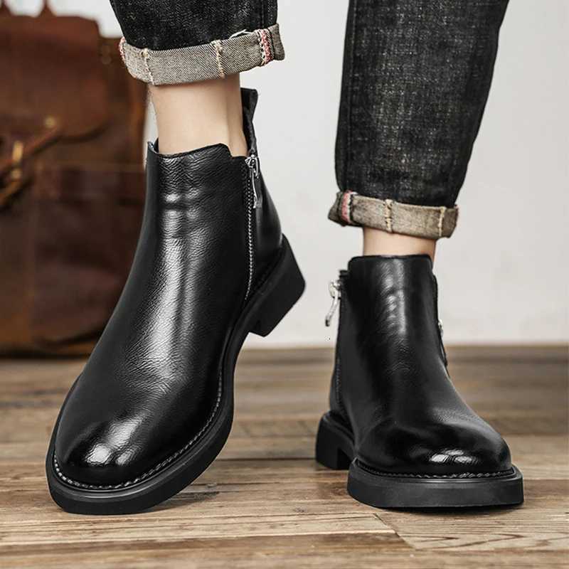 Fashion Winter Genuine Leather Shoes Mens Chelsea Boots Warm Plush British Style Nonslip Brand Male Footwear DX560 Z251029