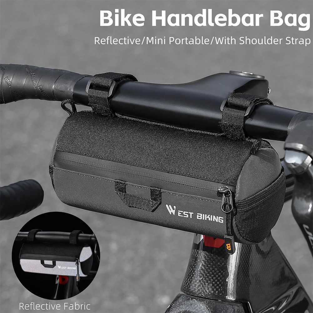1L Bike Handlebar Bag Bike Front Tube Bag with Shoulder Strap Bike Front Frame Bag Multifunction for Mountain Road Bikes H251029