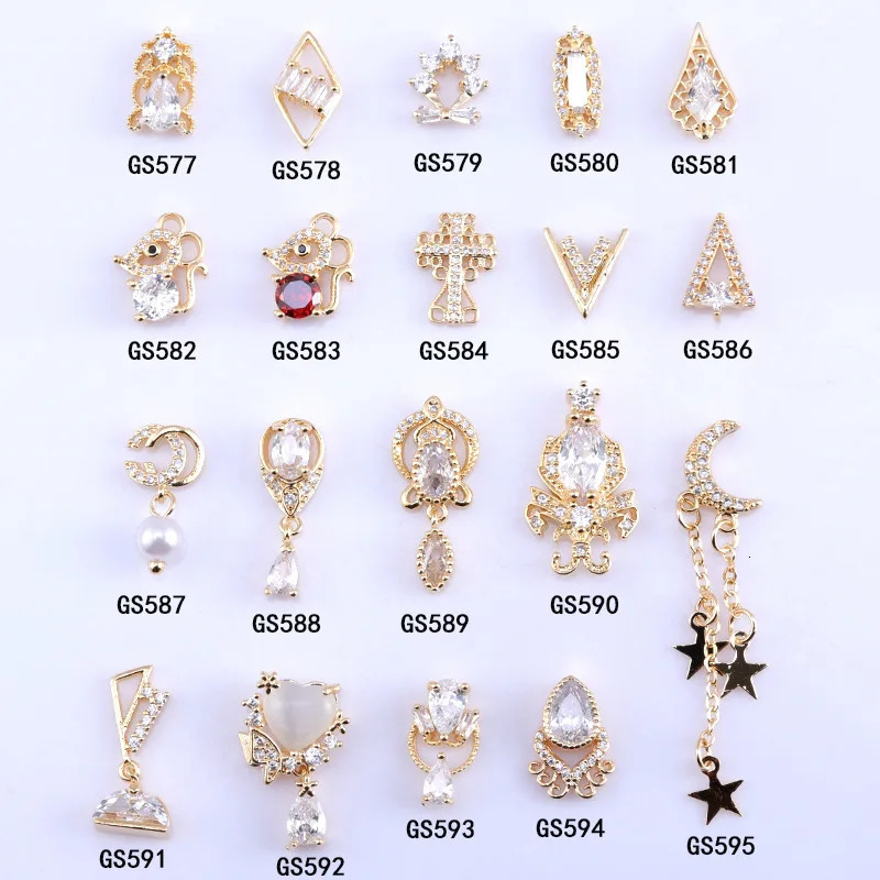 10pcs Nail Art Zircon Jewelry Chain Real Gold Plated Diamond Nail Alloy Diamond Rhinestone 251027