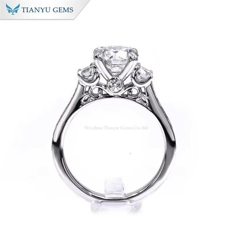 Tianyu Customized Solid Gold 10K 14K 18K Silver 925 Engagement Ring Set 8MM Moissanite Three Rings Bezel Setting Wedding Band