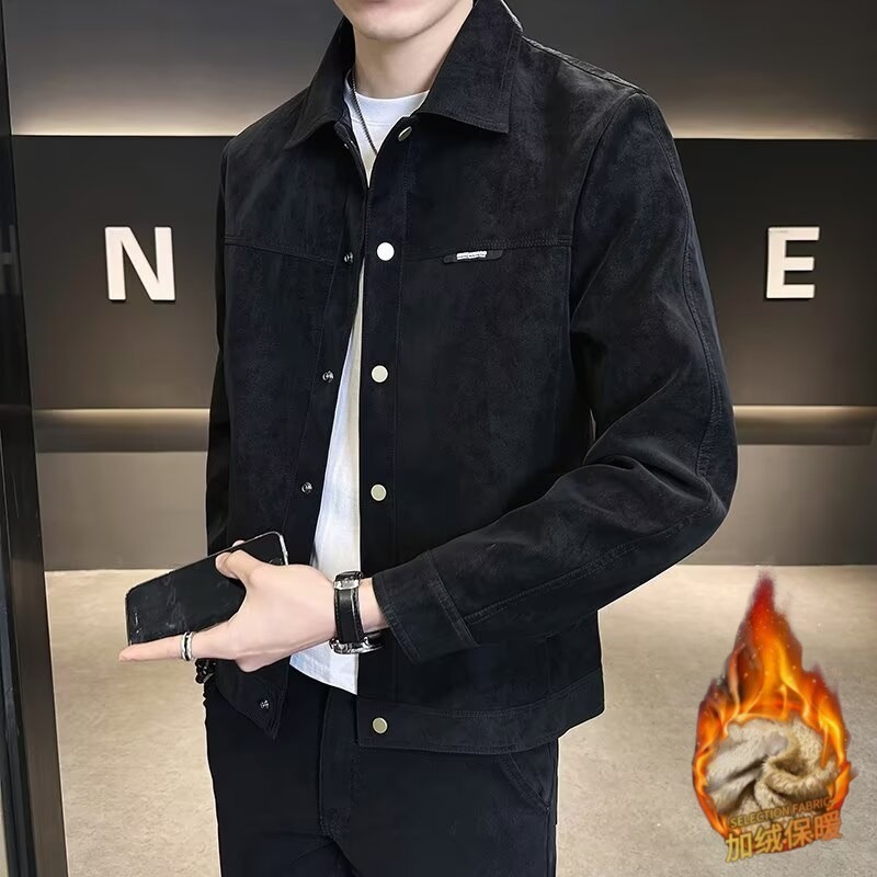 Men's Jacket Coat Spring Autumn Trendy Brand 2025 New Fashion Versatile Turn-down Collar Suede Designer Coat Cool High-end Feel