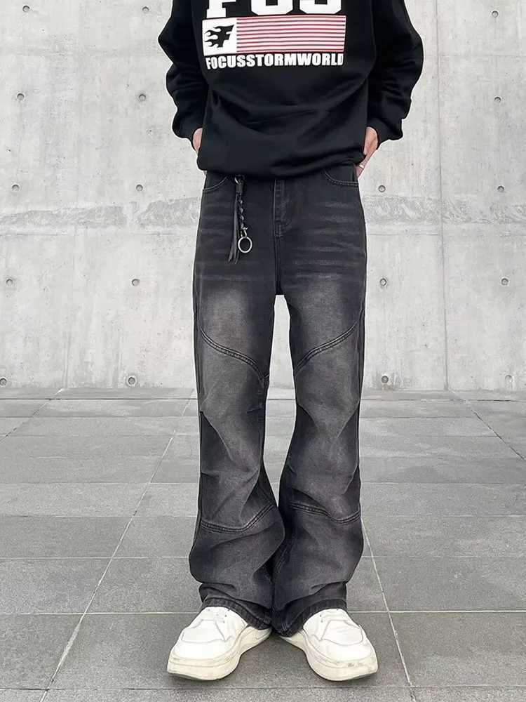 2024 Spodnie Y2K Fashion Vintage Black Pleated Stacked Baggy Jeans Pants For Men Clothes Straight Casual Luxury Long Trousers J251030