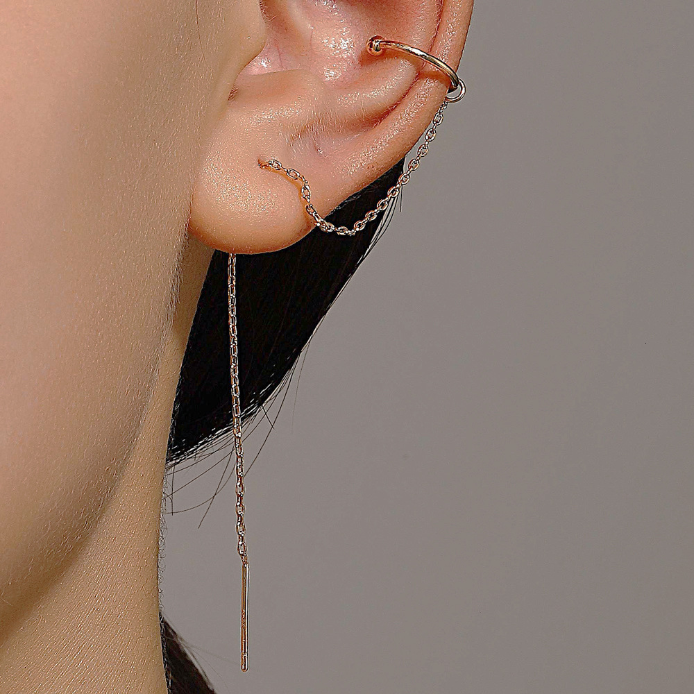 Korean Style Long Tassel Line Sweet Small Fresh C-shaped Ear Bone Clip Internet Celebrity Casual Earrings