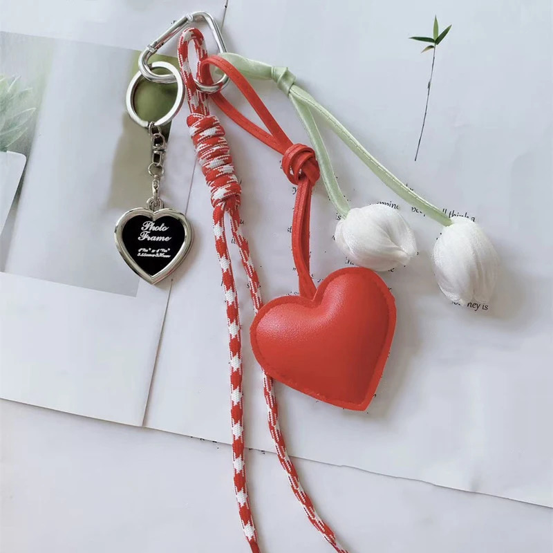 Charm Tassel Love Heart Creative Handmade Bowknot Keychain Cute Glossy Keychain Bag Accessories 251030