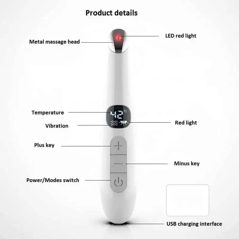 3 in 1 Eye Lift Beauty Device Vibrating Red Light 98F to 113F LCD Display Eye Massager Wand for Dry Eye Dark Circle Puffiness 251027