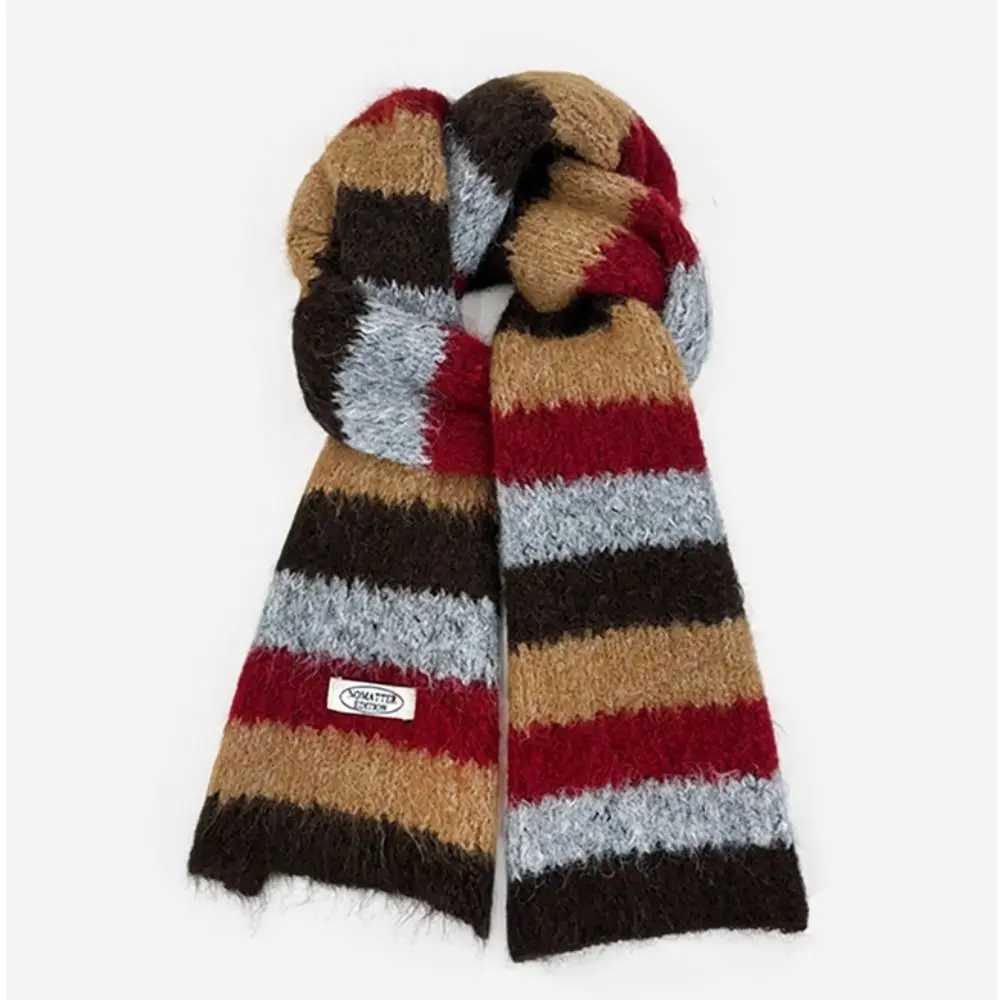 Simple Preppy Style Plaid Wool Scarf Thicken Stripe Scarf Long Korean Style Knitted Shawl StudentW251030