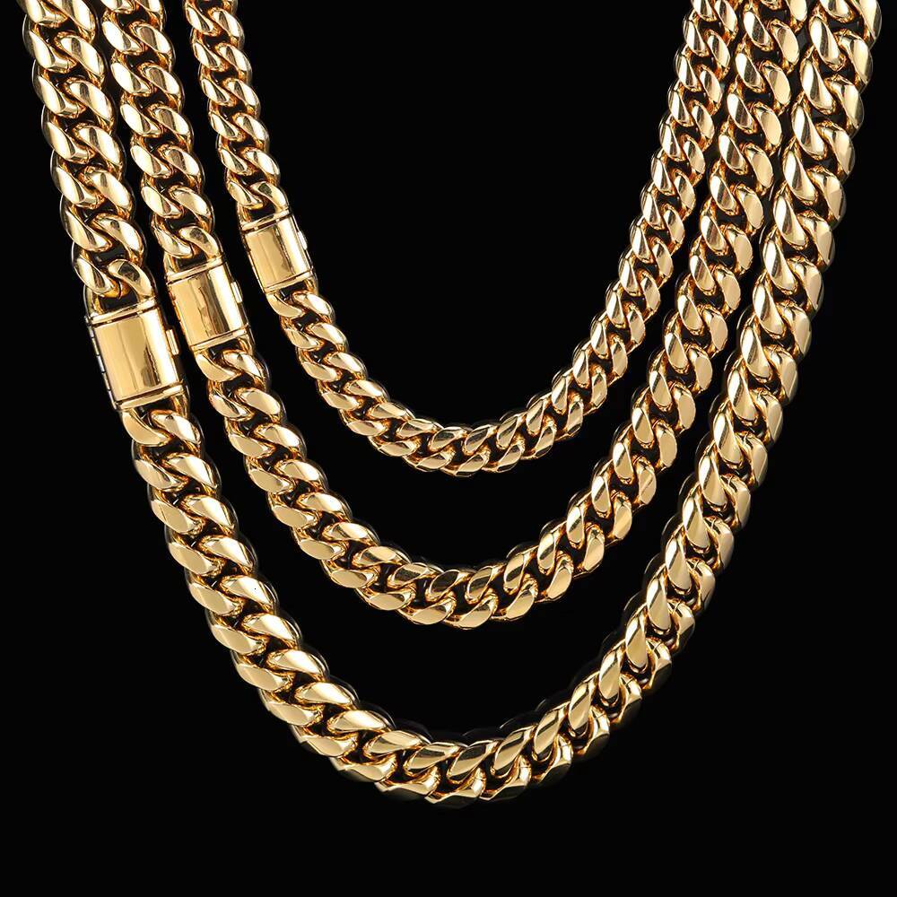 NUOYA 8101214mm 18k Gold Plated Stainless Steel Miami Cuban Link Chain Personalized Custom Necklace for Men Jewelry Designer's style