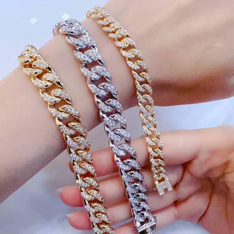 Hiphop Fashion 18K Cuban Natural Diamond Bracelet Full Diamond Exaggerated Jewelry Couple Chain