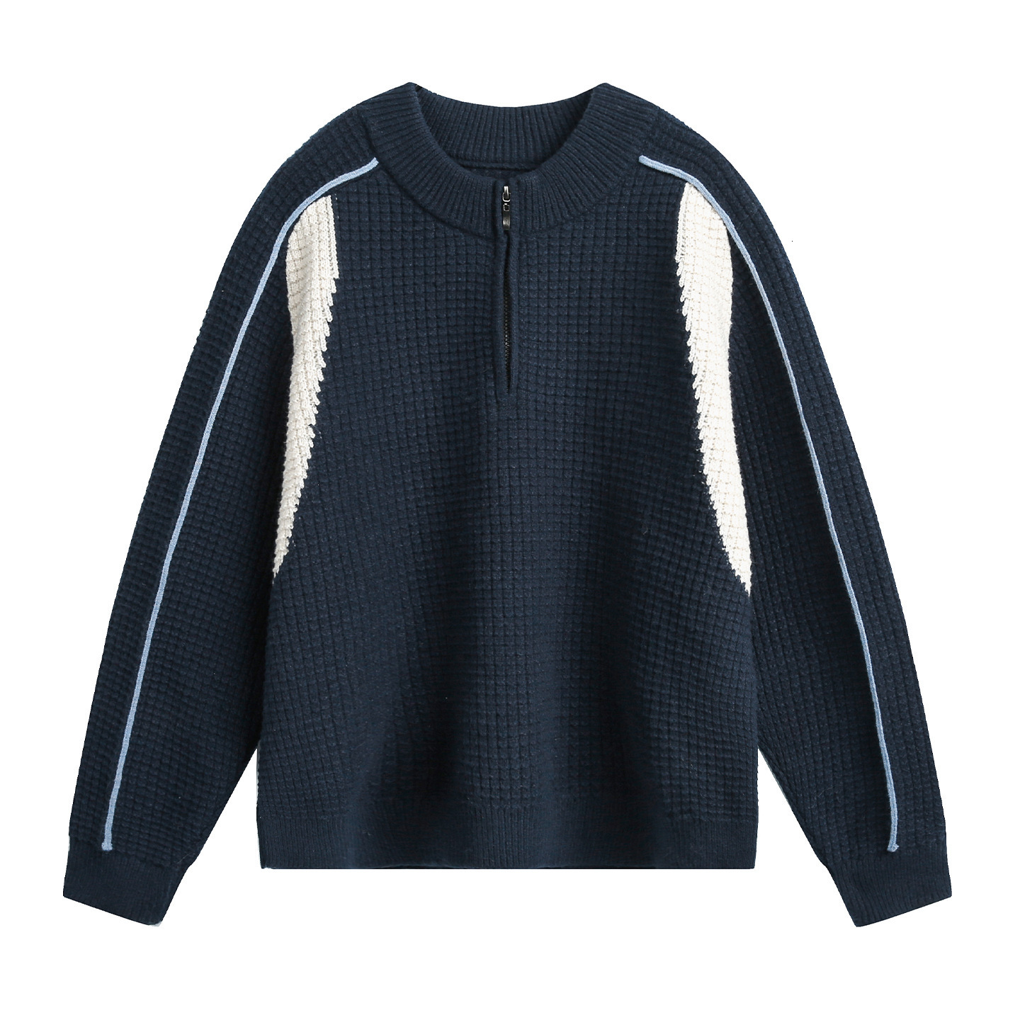 Color Block Patchwork Warm Thickened Mid-neck Sweater For Men Designer Sweater Autumn And Winter Style Imitation Deer Fur Half-zip Textured Knitwear J