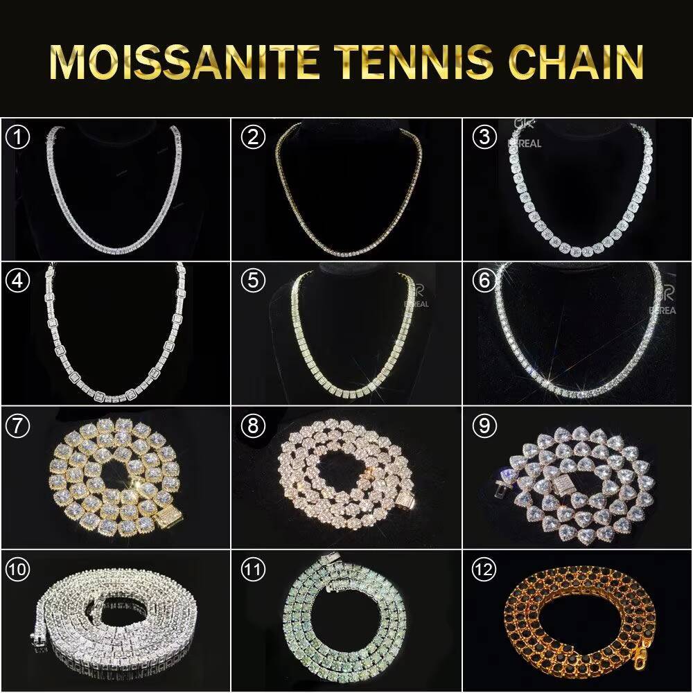 Wholesale 10K Gold Moissanite Tennis Necklace Pass Diamond Tester Round Brilliant Cut Diamond 10K 18K Tennis Chain