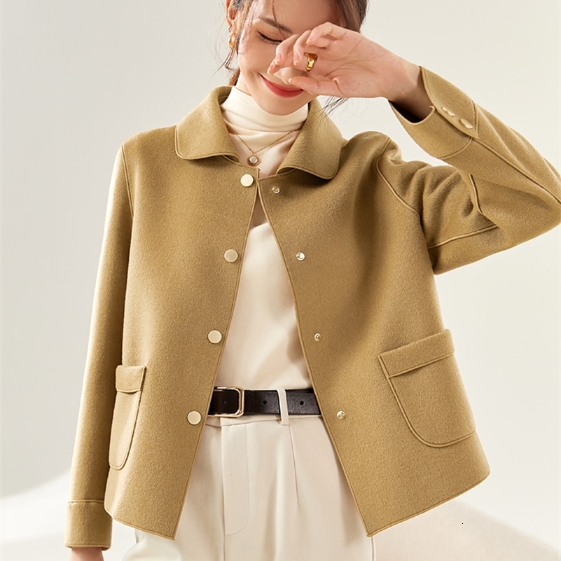 SENTUBILA Women 100 Wool Coat 2025 Office Lady Elegant Fashion Warm Solid Vintage Turndown Collar Pocket Short Coats W24O43399 251029