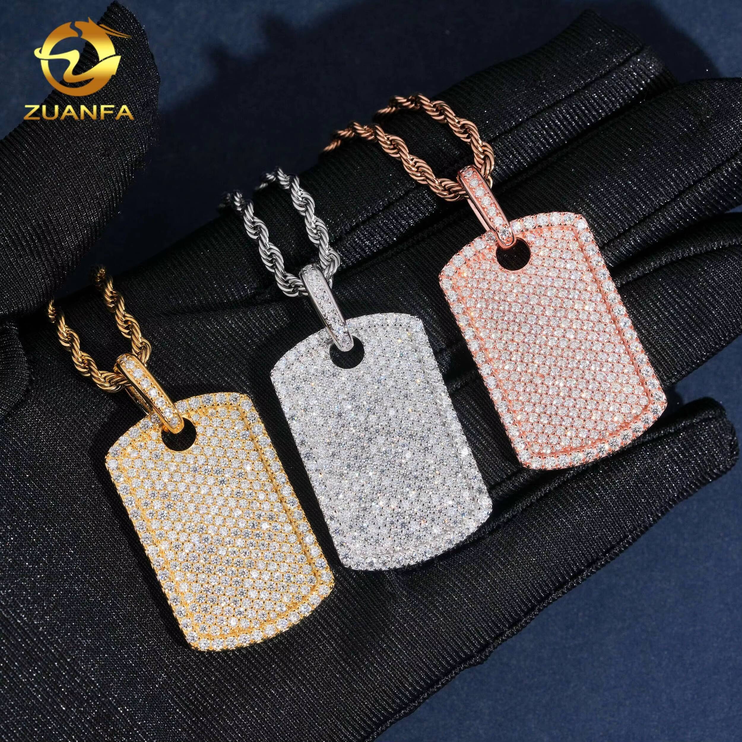 Ready to Ship Custom Hip Hop Moissanite Jewelry Pendant 925 Sterling Silver Iced Out VVS Moissanite Diamond Dog Tag Pendant