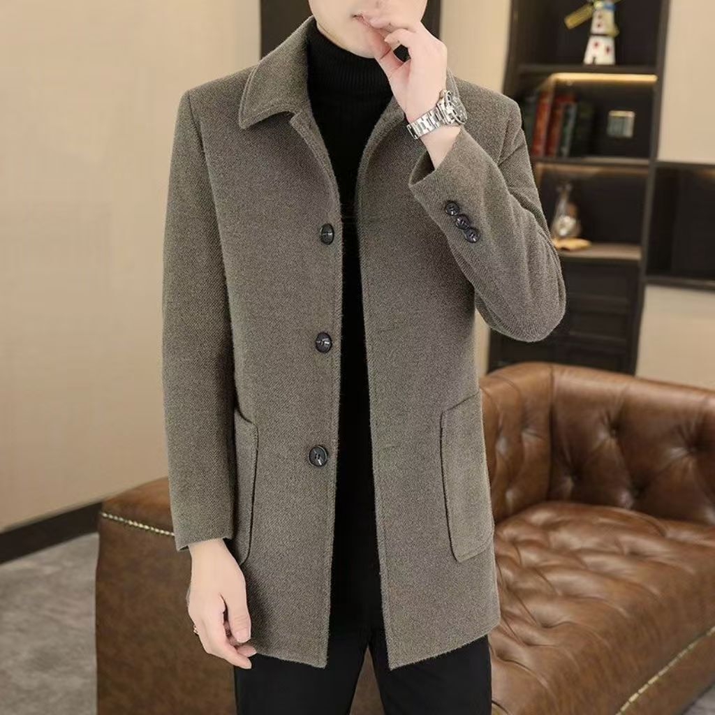 2025 New Woolen Coat Designer Coat Fashion Woolen Lapel Overcoat Men's Casual Versatile Mid-length Plus Size Jacket