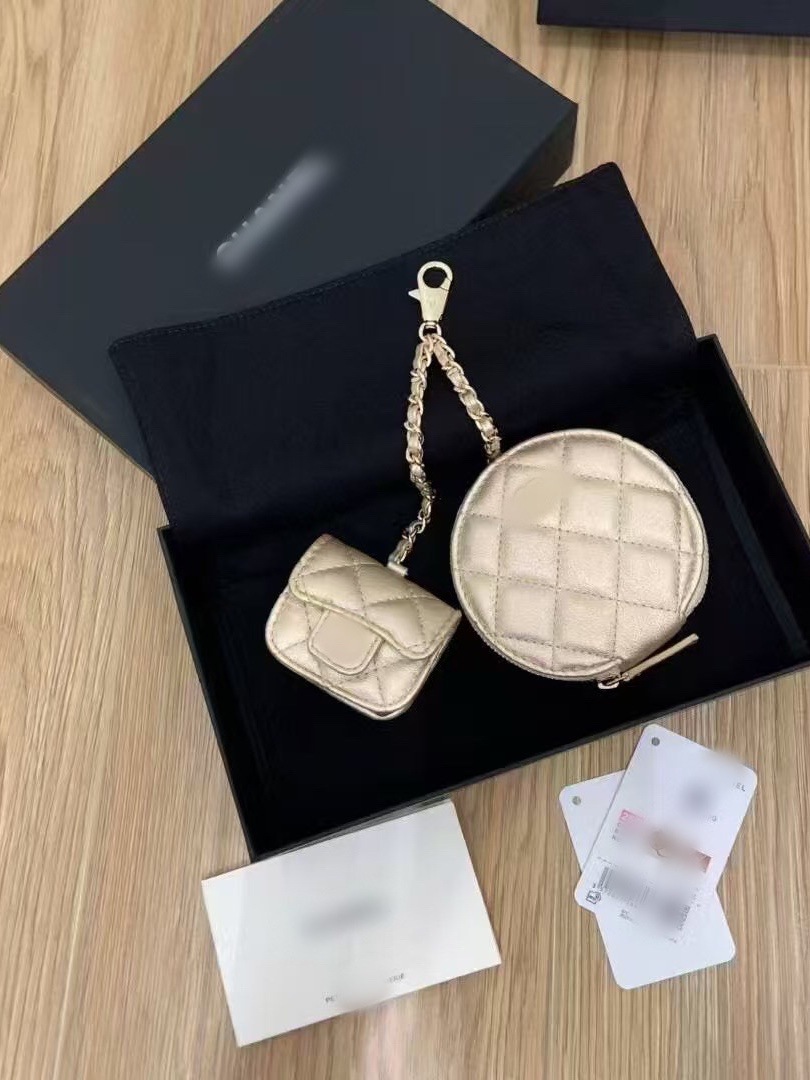 Designer Bags Christmas gift 2-in-1 Round Coin & Earphone Pouch with Chain, PU Leather Gift Set