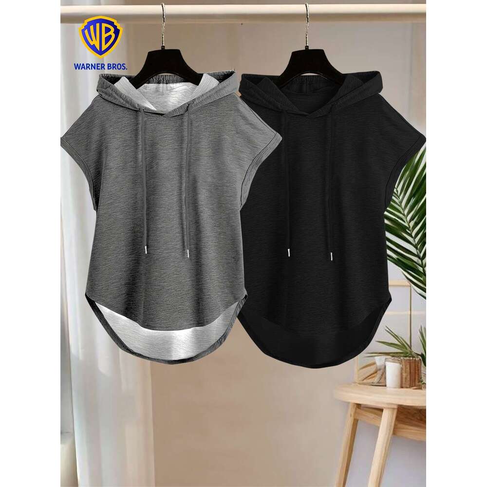 Cute Sweatshirts Pcs Women S Casual Sleeveless Hooded Sweatshirts Solid Color With Metallic Accent Pockets Relaxed Fit Hine Washable Spring Fall
