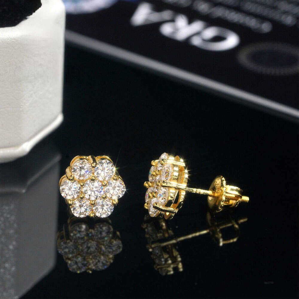 New Arrival with GRA Certificate Round Cut Silicon Stone Sterling Sier Hiphop Stud Earrings Set Unisex