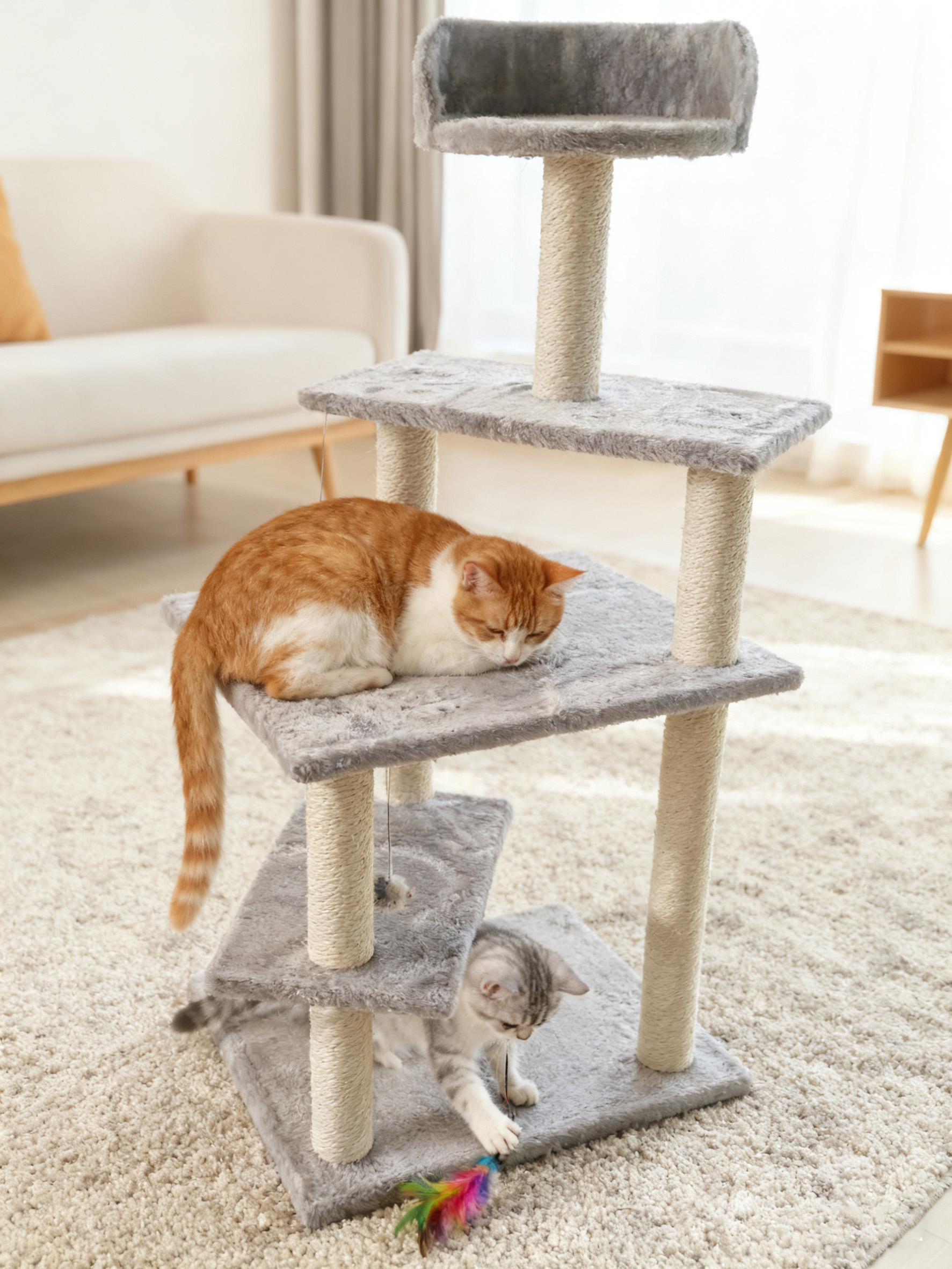 Cat Tree with Cat Bed, Cat Scratcher, and Shelves - Space-Saving Sisal Design for Home Use