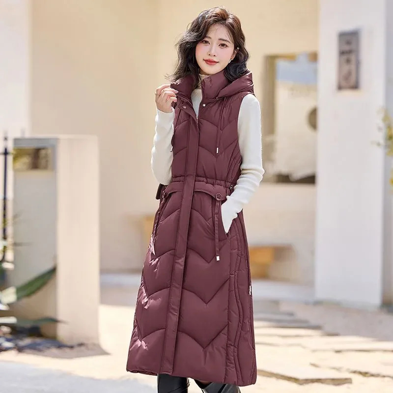 Autumn Winter Women Sleeveless Waistcoat Warm Puffer Jacket Ultra Light Mid Long Down Cotton Vest Female Outwear Casual Tops 251024