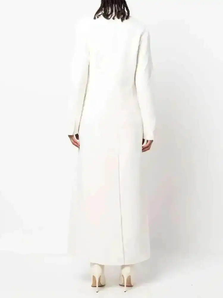 EAM White Ankle Length Woolen Coat Lapel Long Sleeve Double Breasted Women Jacket Fashion Autumn Winter 2025 31A0988 251010