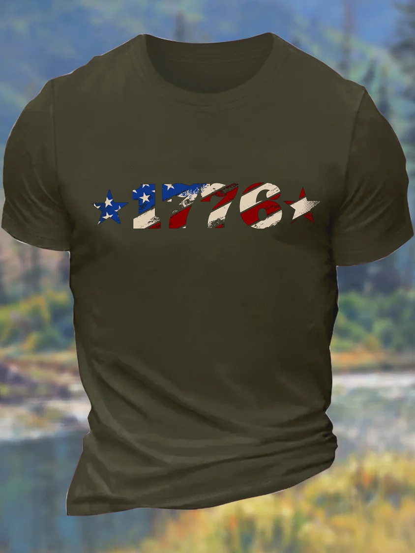 Europe & USA Oversized Men's 1776 American Independence Day April Cotton Casual Letter T-Shirt - TT7328