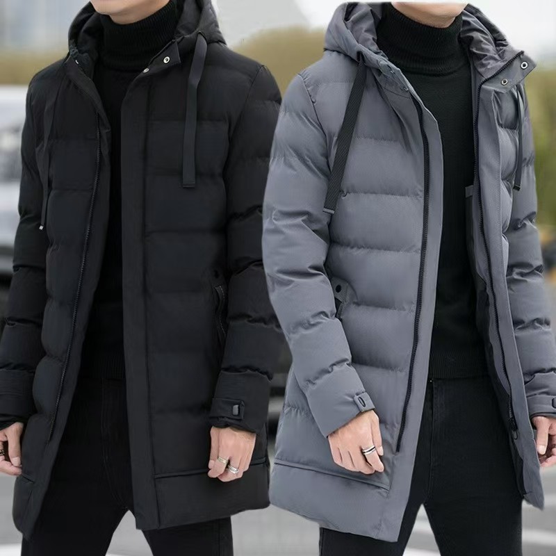 Long cotton-padded jacket men's hooded cotton-padded jacket winter new tooling cotton-padded jacket long cotton jacket winter coat men.
