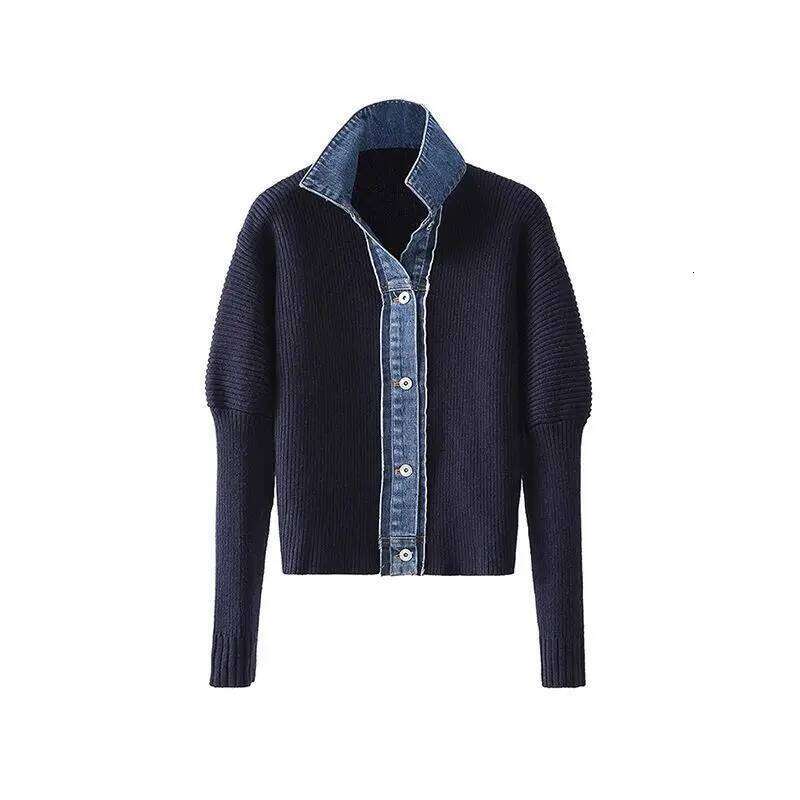 Hikigawa Fake Two Pieces Long Sleeve Jacket Chic Fashion Jean Patchwork Tops Women Turn Down Collar Roupas Femininas
