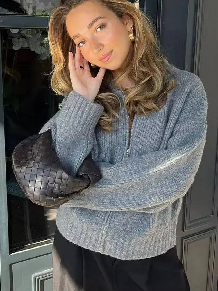 winter jacket women HH Women Vintage Solid Color Coat Long Sleeve Round Neck Jacket 2024 Spring Female Casual Zipper Sweater Coats