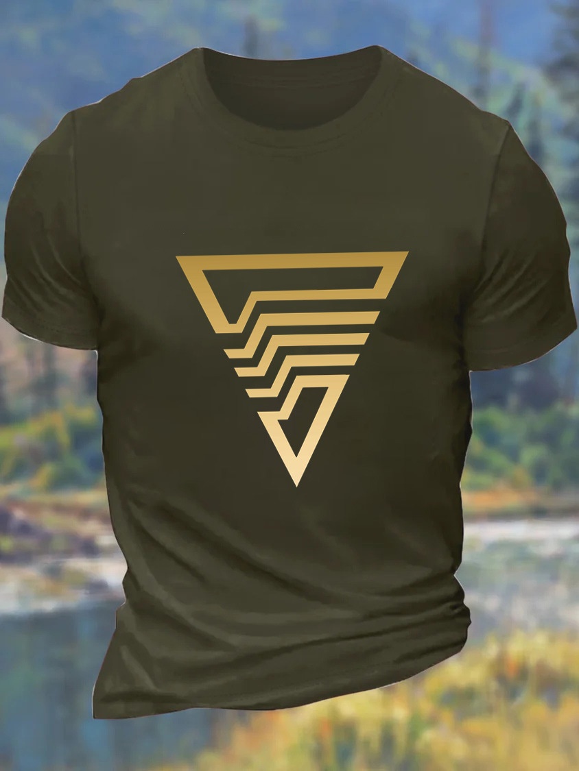 European & American Oversized Men's Artistic Triangle Pattern Crew Neck Casual Cotton Print T-Shirt - TT7465