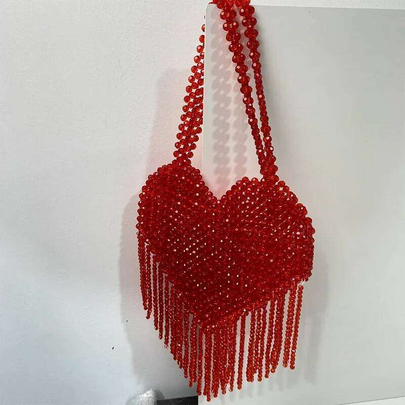 Love Pattern Tassels Purses Women Handbags Designer 2023 Top-Handle Vacation Beach Party Dinner Weeding Beaded Ladies