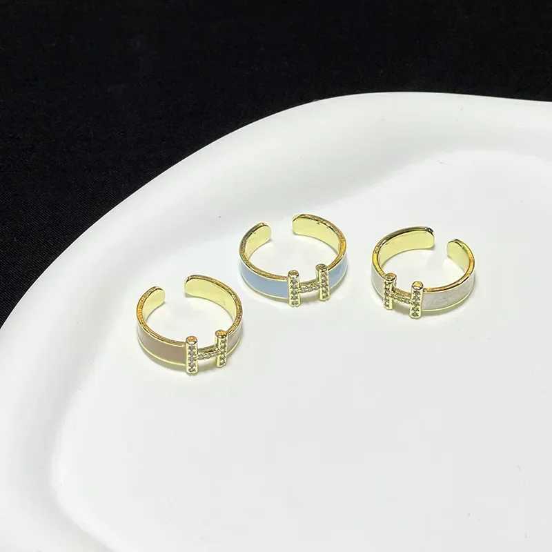 Zircon Letter H Opening Ring Niche Design Light Luxury Highend Fashion Personalized AccessoryW251030