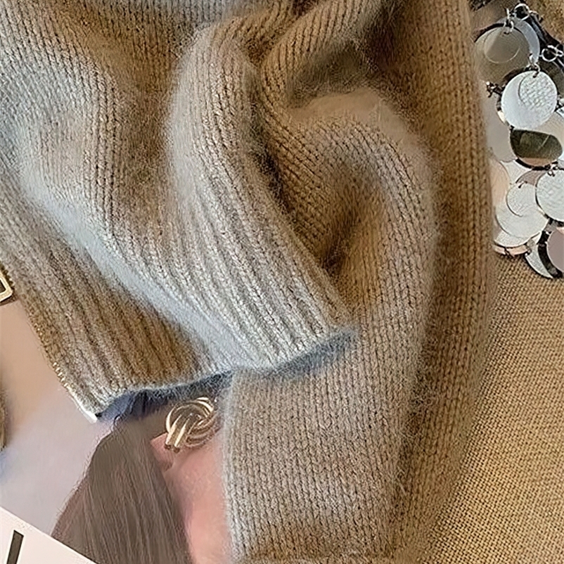 Patchwork Zipper Cropped Cardigan Women 400g Thick Autumn Knitted Sweater Bomber Jacket Short Fitted Knitwear Coat 251029