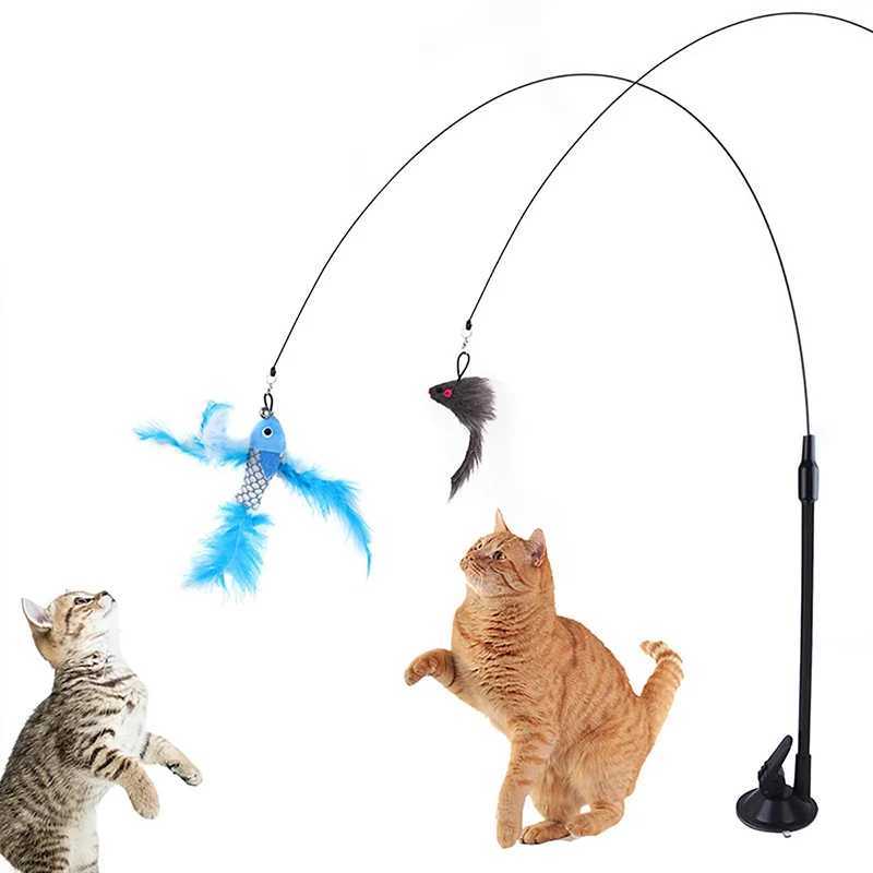 Funny Cat Toys Suction Cup Cat Teaser Stick Removable Handheld Cat Interactive Toy Mouse Feather Bell Pet Supplies S251029{category}