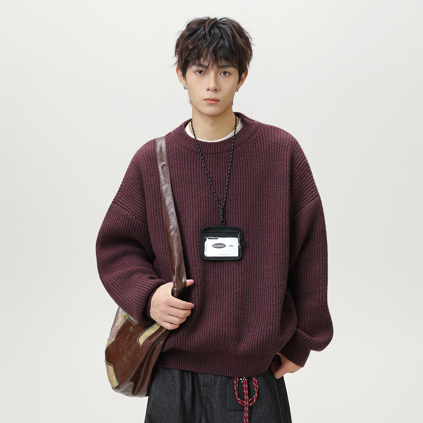 Solid Color Lazy Style Thick Knit Designer Sweater Round Neck Sweater Men Autumn Winter Trendy Brand Knitted Loose Casual Jacket
