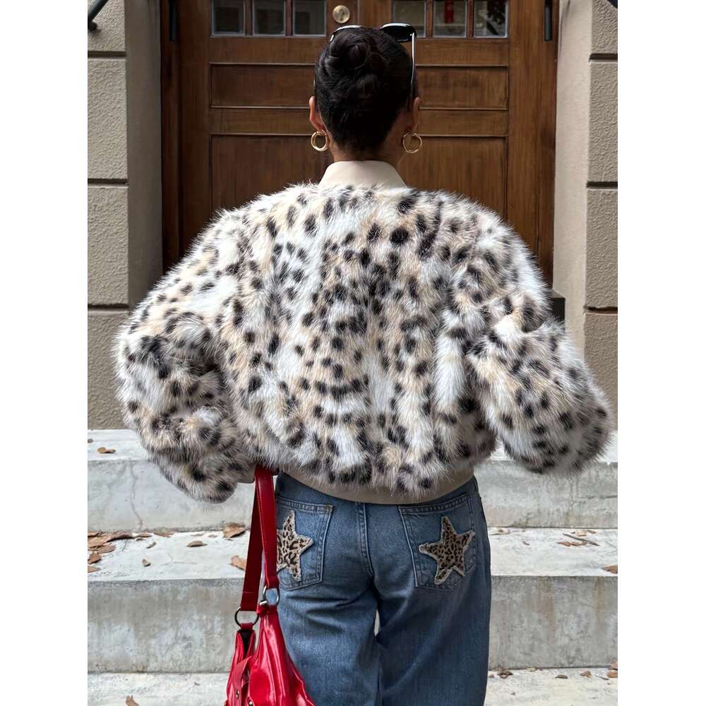 Women S Real Fur Like Faux Jacket With White Collar Leopard Print Winter Coat Belted Waist No Stretch For Fall Winter Warmth Casual Dressy Outerwear H