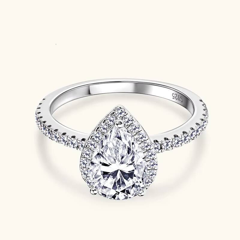 GRA Wedding Band Jewelry 925 Sterling Silver 2ct Pear Cut D Moissanite Halo Engagement Ring Promise Wedding Rings for Women